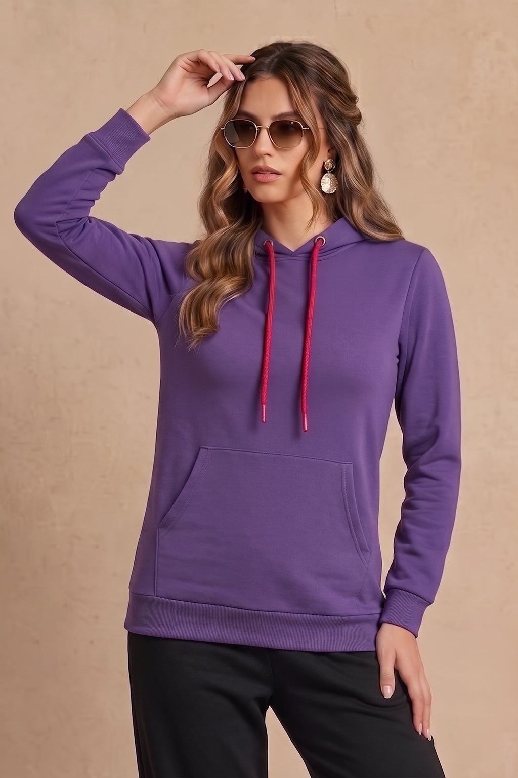 Plain Purple Regular Fit Hoodie
