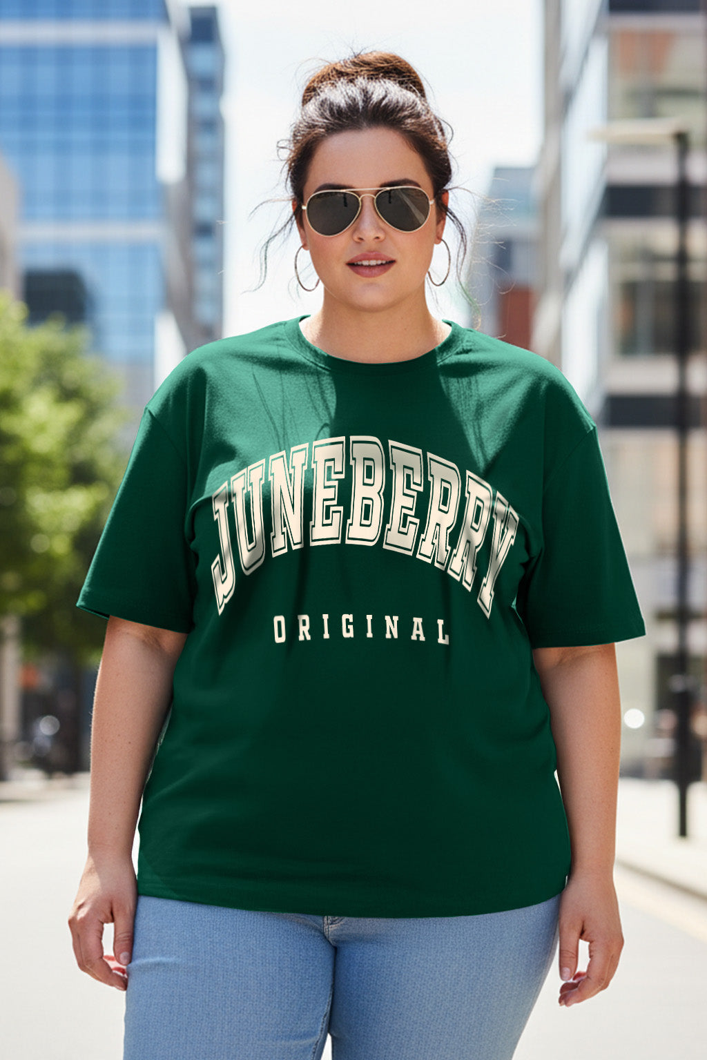 Juneberry Original Green Plus Size Printed T-shirt