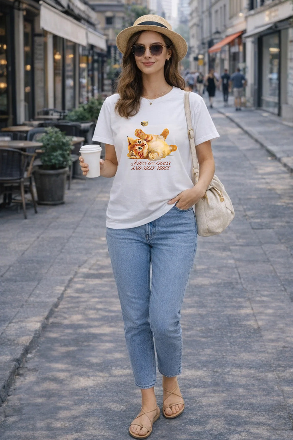 Silly Vibes White Printed Regular Fit T-Shirt