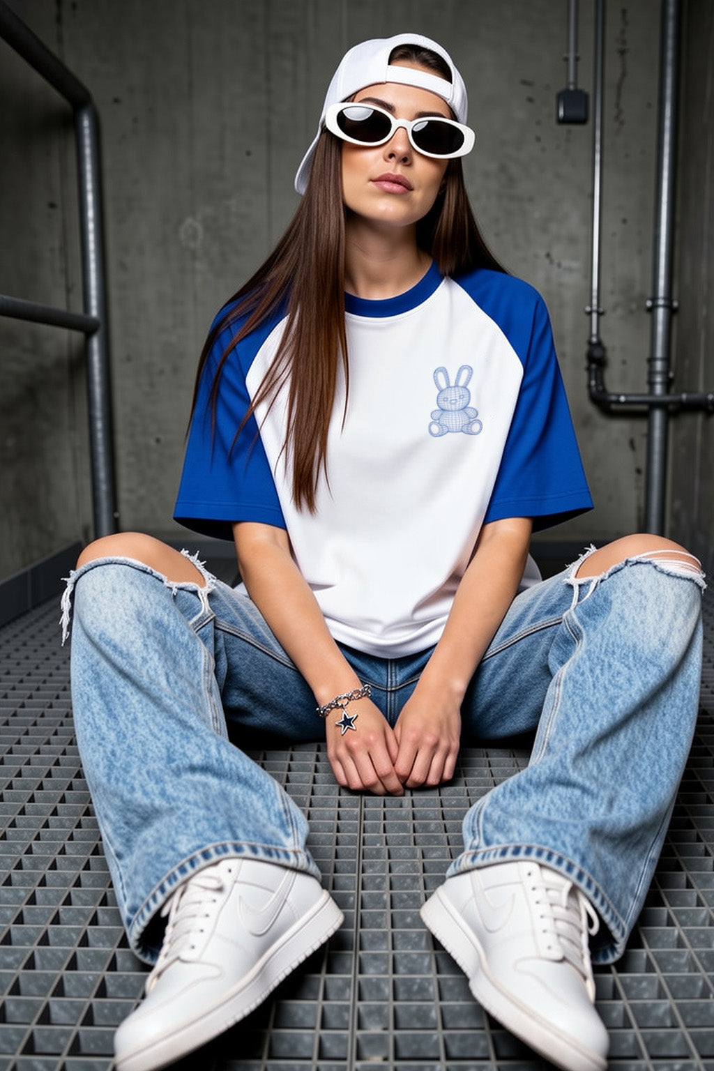 Teddy Royal Blue Oversized Graphic T-Shirt