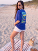 Tropical Island Royal Blue Oversized Fit Puff Printed T-Shirt