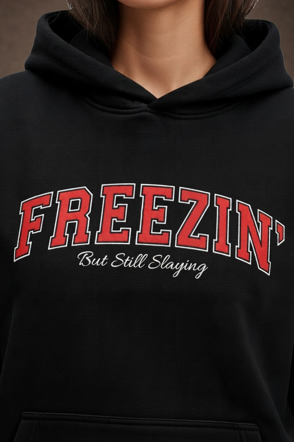 Freezin Black Regular Fit Printed Hoodie