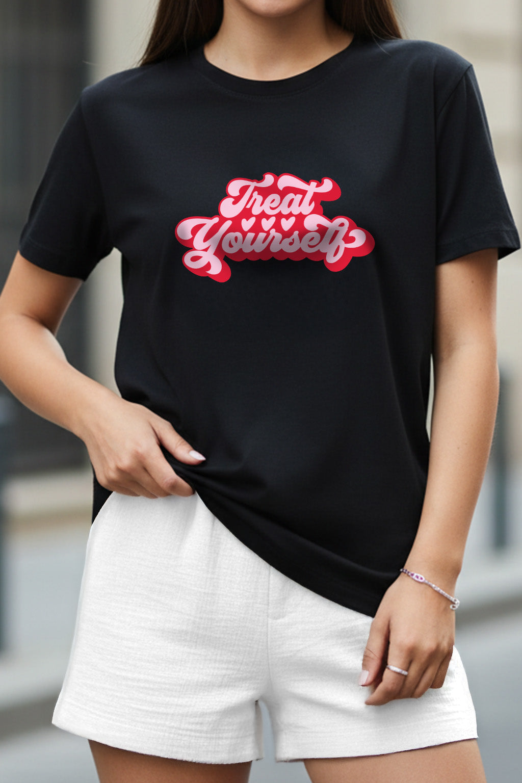 Treat Yourself Black Printed Regular Fit T-Shirt