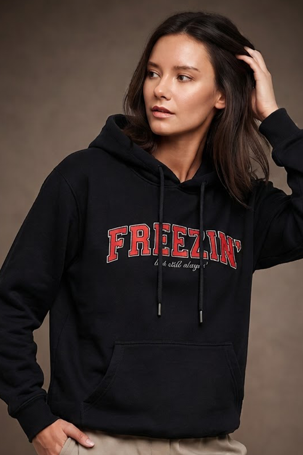 Freezin Black Regular Fit Printed Hoodie