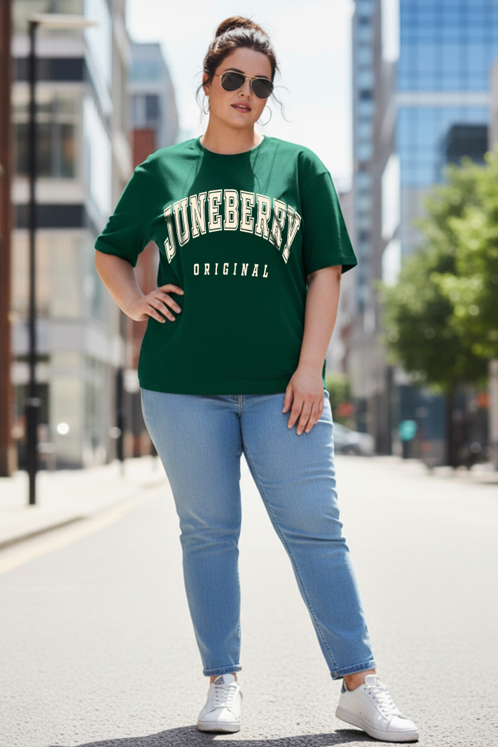 Juneberry Original Green Plus Size Printed T-shirt