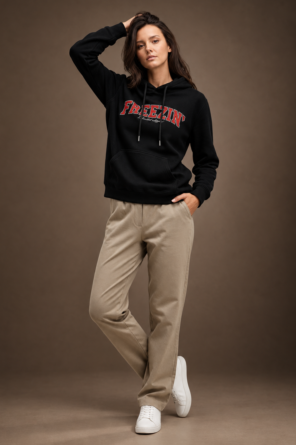 Freezin Black Regular Fit Printed Hoodie