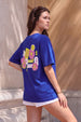 Be Happy Royal Blue Oversized Fit Graphic T-Shirt