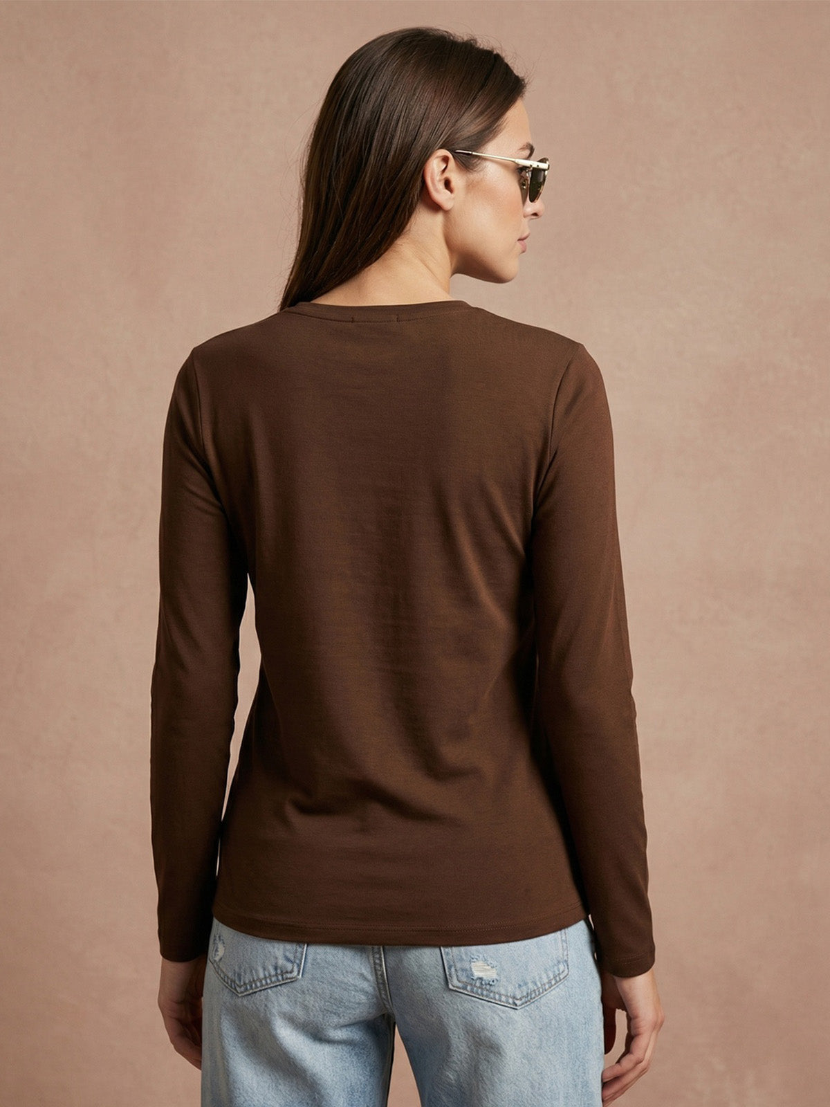 Brown Plain Full Sleeve Regular Fit T-Shirt