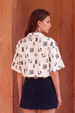 AOP Swanwhite Deep Navy  Oversized crop Shirt