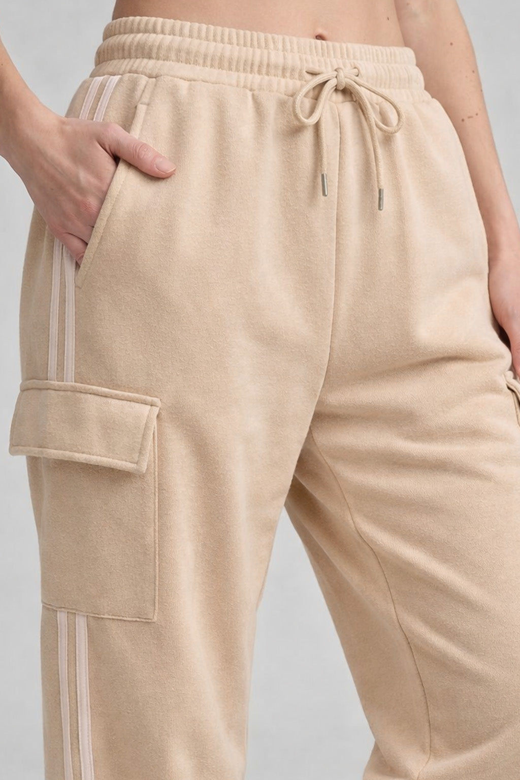 Beige Everyday Street line 4 Pocket Knitted Cargo Track Pant