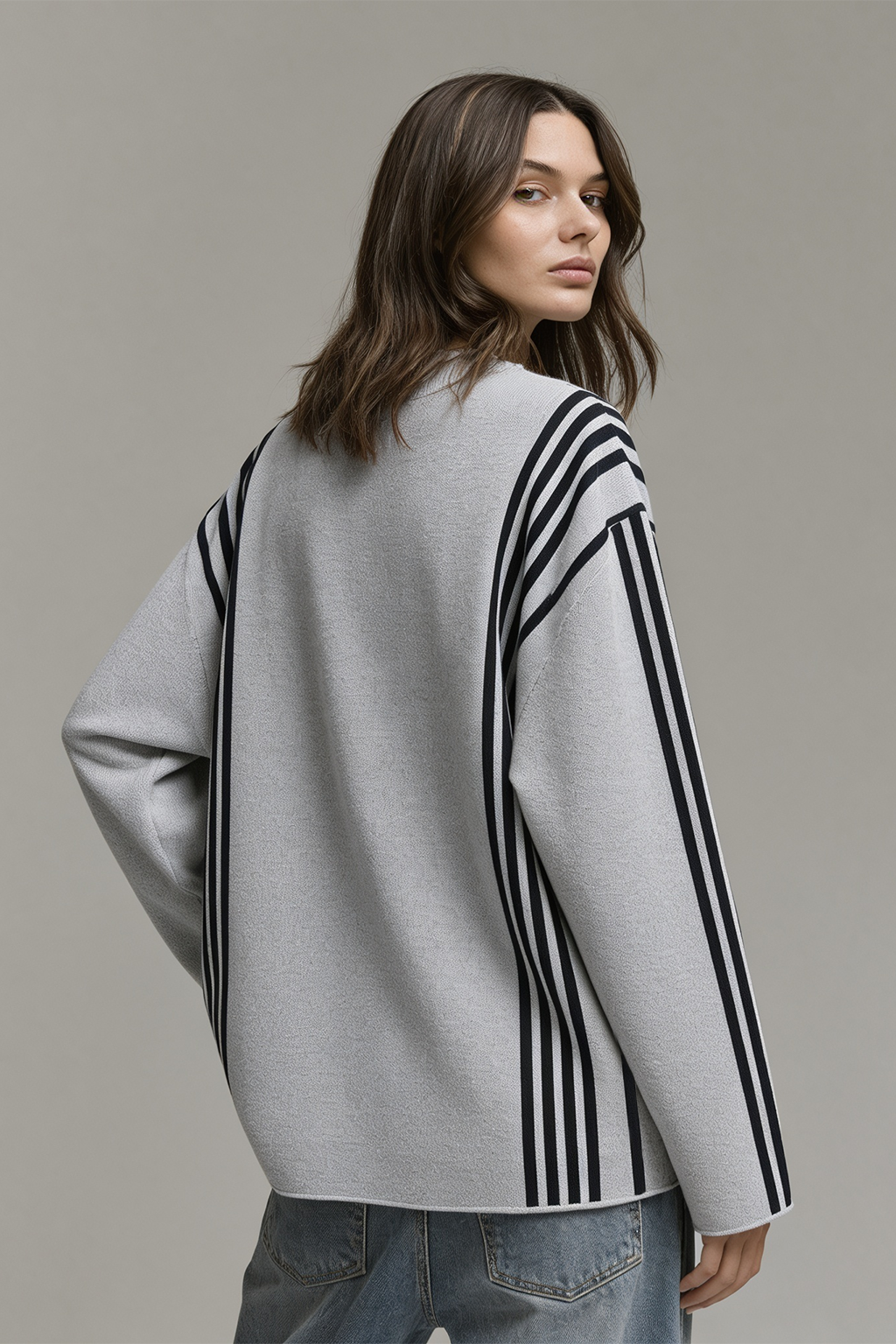 Miami Grey Flatknit Striped Sweatshirt