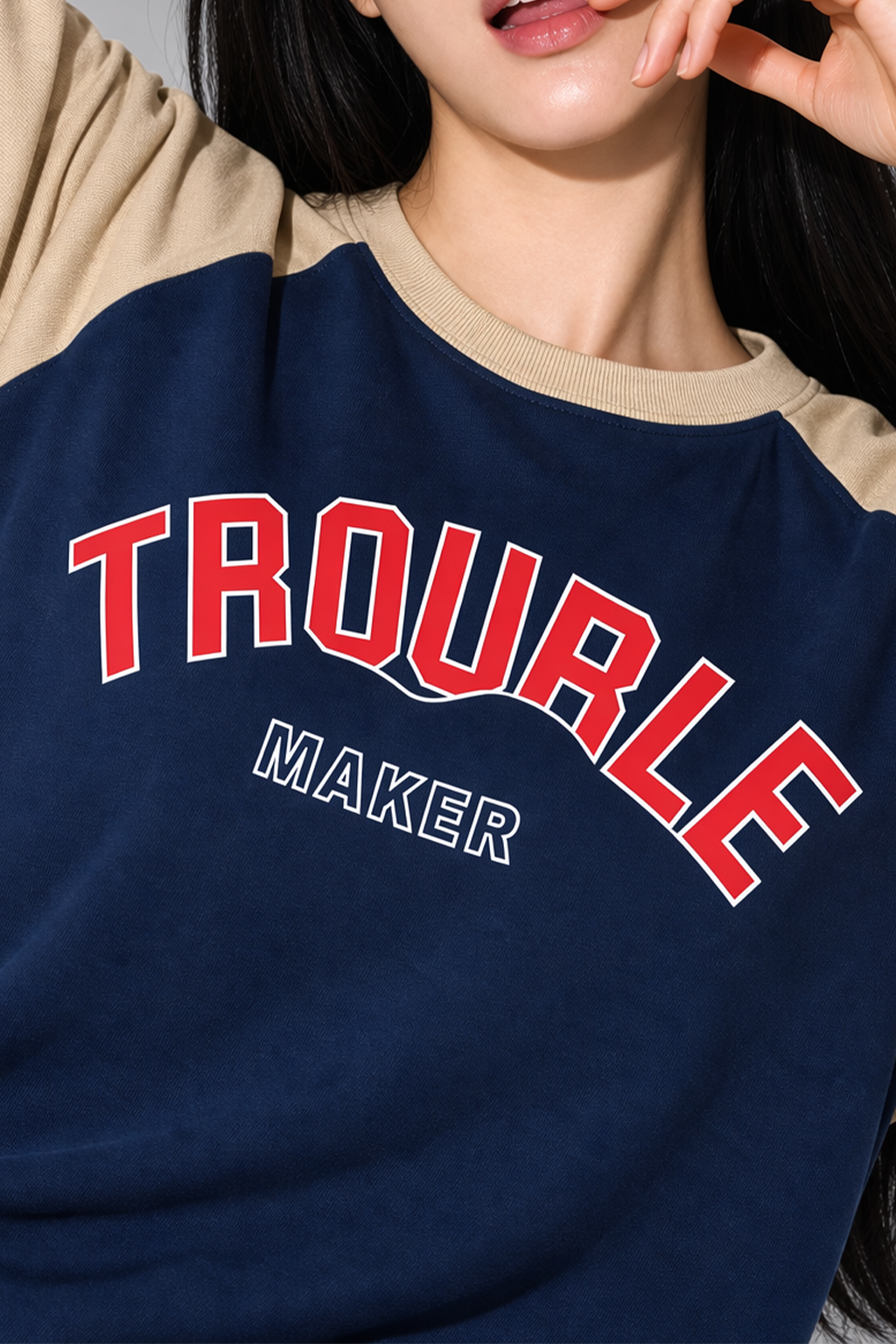 Trouble Maker Navy Blue Oversized Graphic T-Shirt