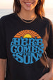 Here Comes The Sun Typographic Printed Oversized Fit Black T-Shirt