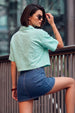 AOP Turquoise Oversized Crop Shirt