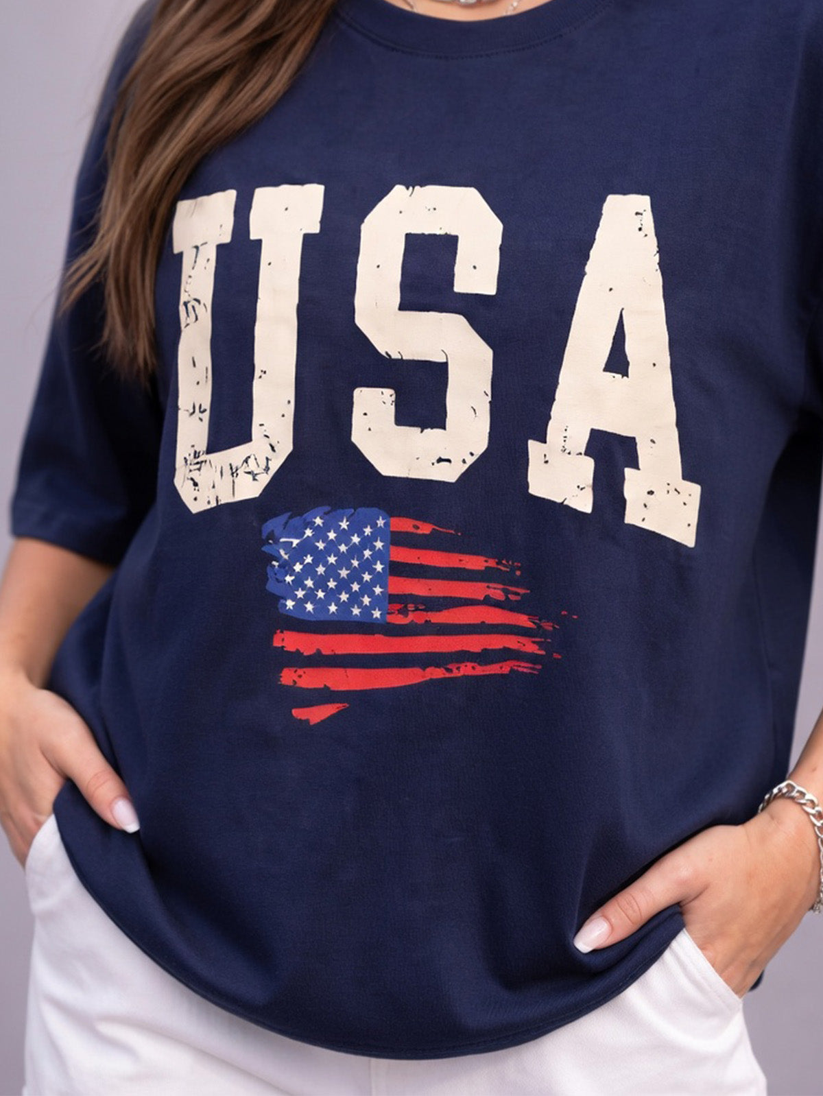 USA Navy Graphic Printed Oversized T-Shirt