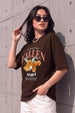 Fallen Angel Brown Oversized Printed T-Shirt