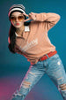 Juneberry Peach Oversized Printed Sweatshirt
