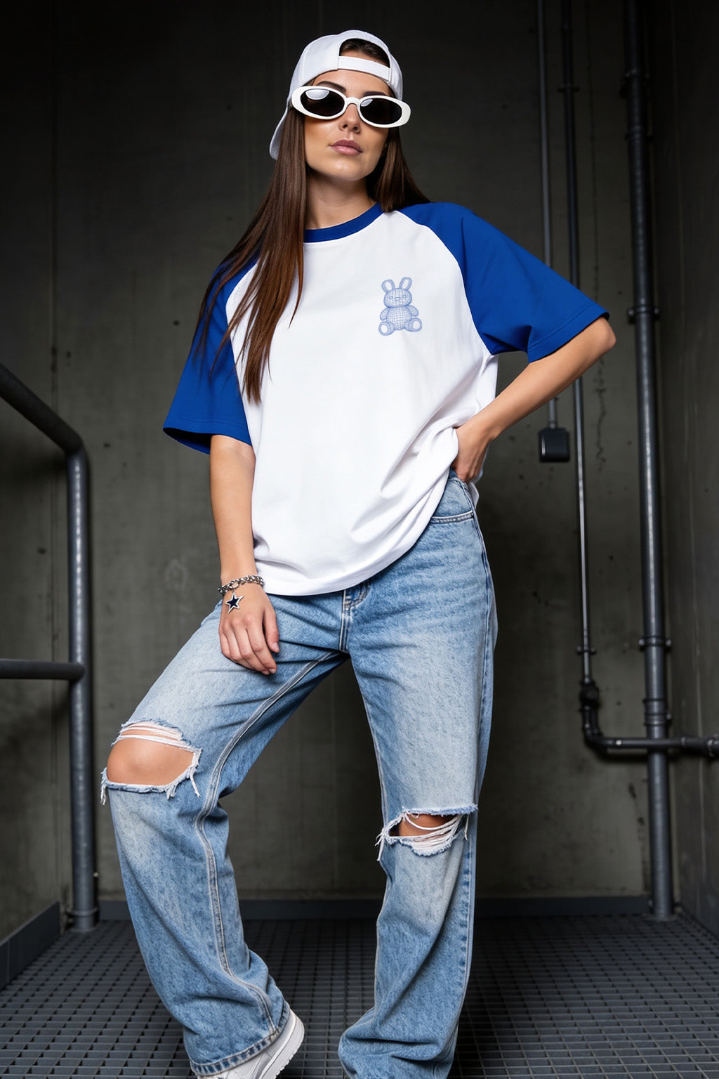Teddy Royal Blue Oversized Graphic T-Shirt