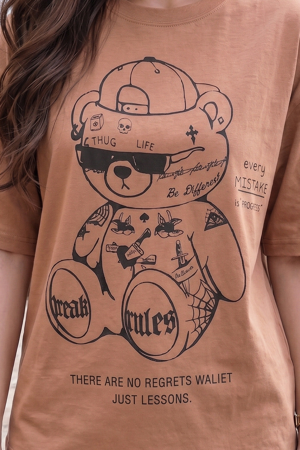 Break Rules Beige Graphic Printed Oversized T-Shirt
