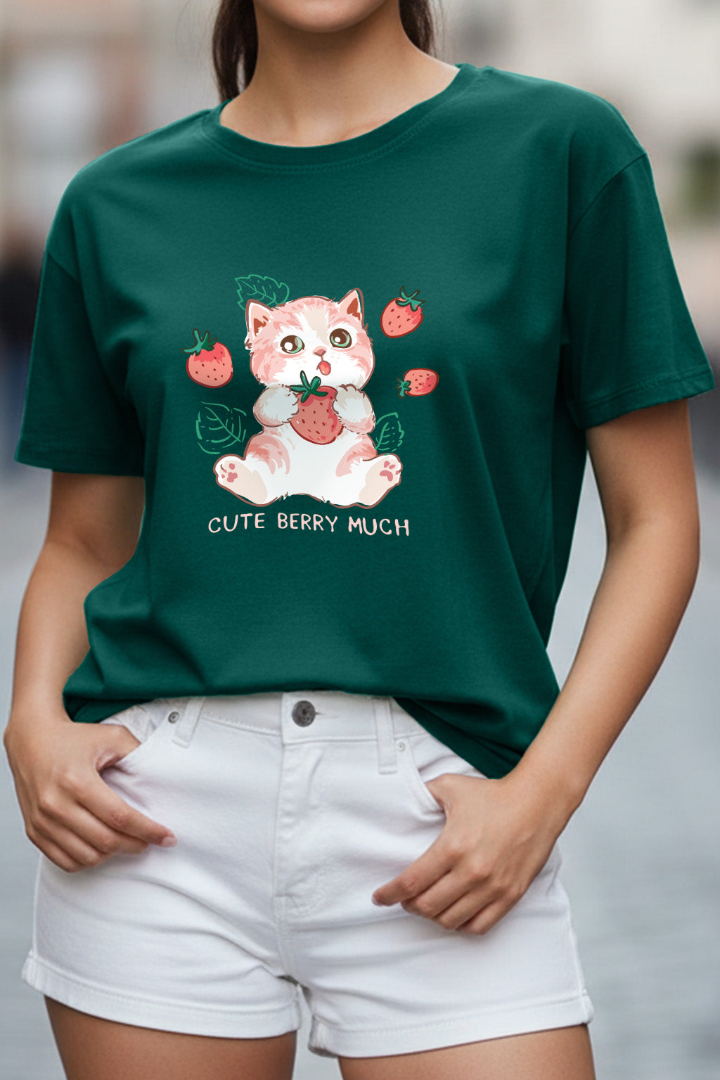 Cute Berry Much Green Printed Regular Fit T-Shirt