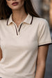 Stripe Collar Marshmallow Regular Fit Premium Pique Lycra Polo T-Shirt