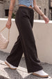 Brown Plain Wide Leg Track Pant