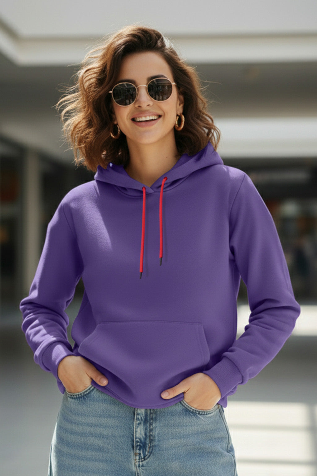 Plain Purple Regular Fit Hoodie