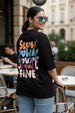 Slow Down Black Plus Size Printed T-shirt