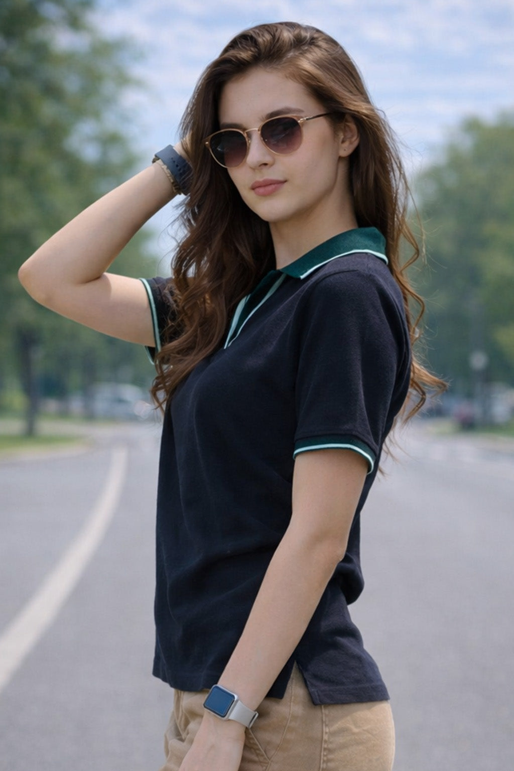 Stripe Collar Black Regular Fit Premium Pique Lycra Polo T-Shirt
