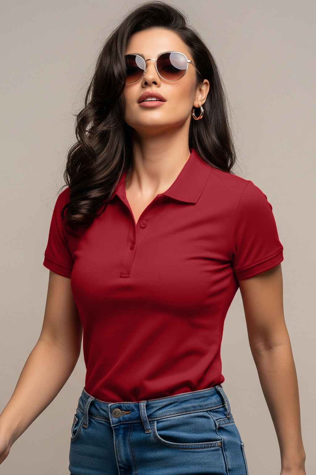 Red Plain Cotton Regular Slim Fit Polo T-Shirt