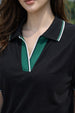 Stripe Collar Black Regular Fit Premium Pique Lycra Polo T-Shirt