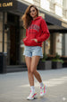 Juneberry Original Red Oversized Graphic Printed Hoodie