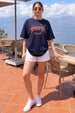 Boston Navy Graphic Printed Oversized T-Shirt