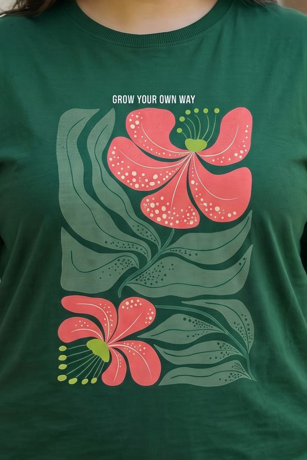 Grow Your Own Way Green Printed Plus Size T-shirt