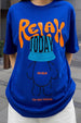 Relax Today Graphic Printed Oversized Fit Royal Blue T-Shirt