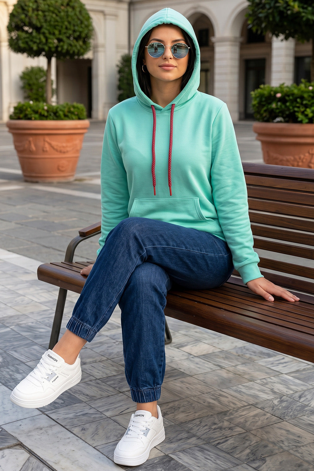 Plain Green Regular Fit Hoodie
