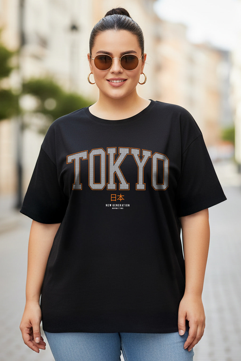 Tokyo Black Plus Size Printed T-shirt