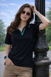 Stripe Collar Black Regular Fit Premium Pique Lycra Polo T-Shirt