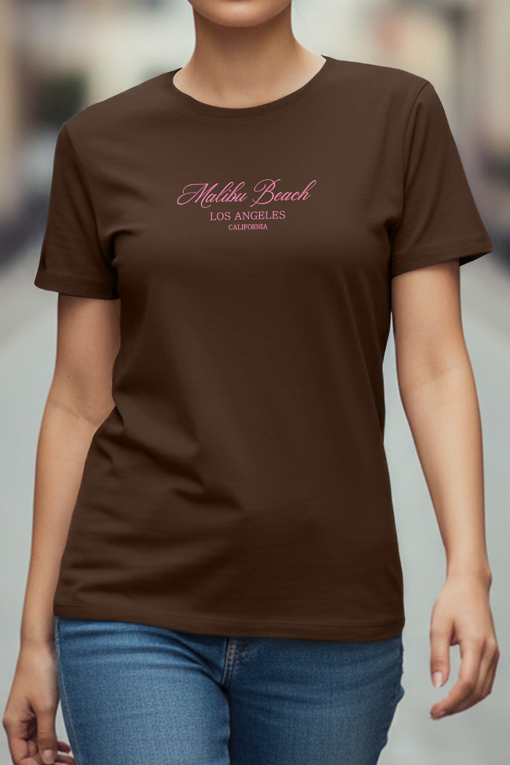Malibu Beach Brown Printed Regular Fit T-Shirt