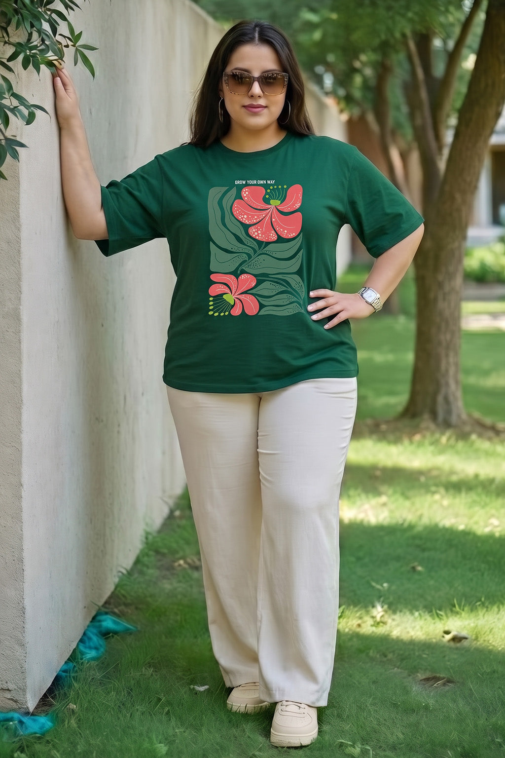 Grow Your Own Way Green Printed Plus Size T-shirt