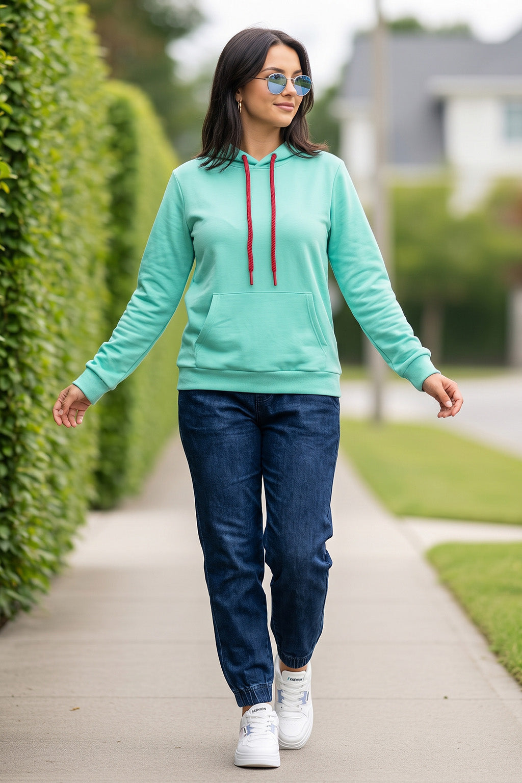 Plain Green Regular Fit Hoodie
