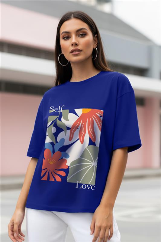 Self Love Royal Blue Oversized Fit Graphic T-Shirt