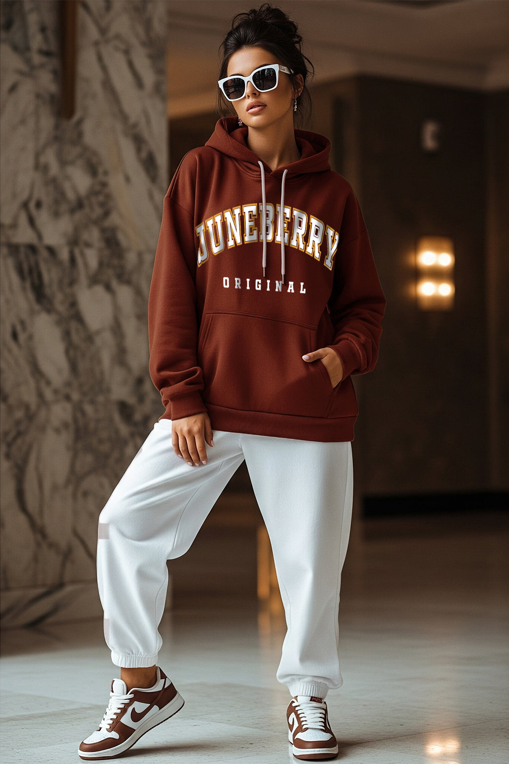 Juneberry Original Rust Graphic Printed Oversized Hoodie