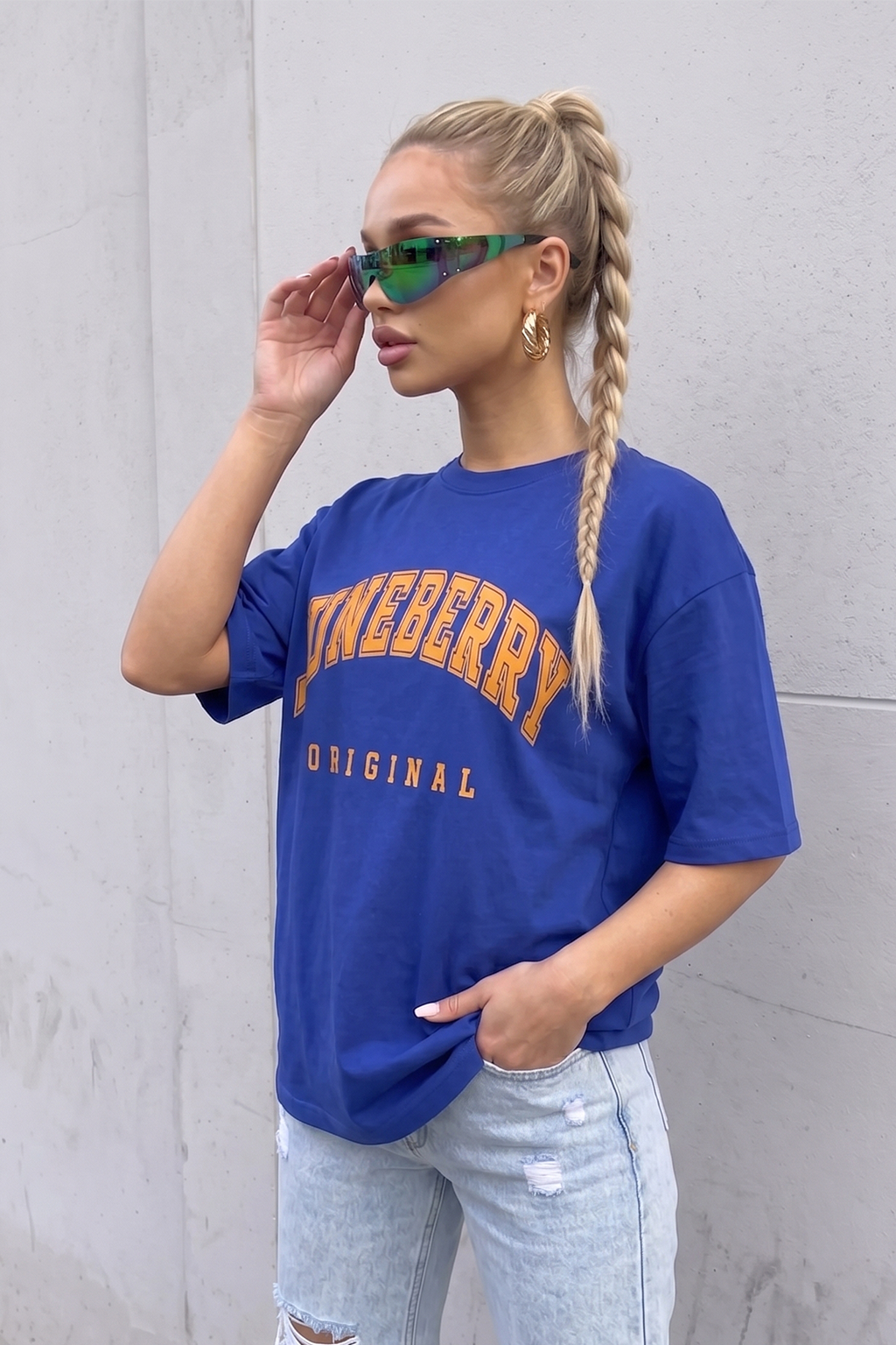Juneberry Original Royal Blue Oversized Fit Graphic T-Shirt