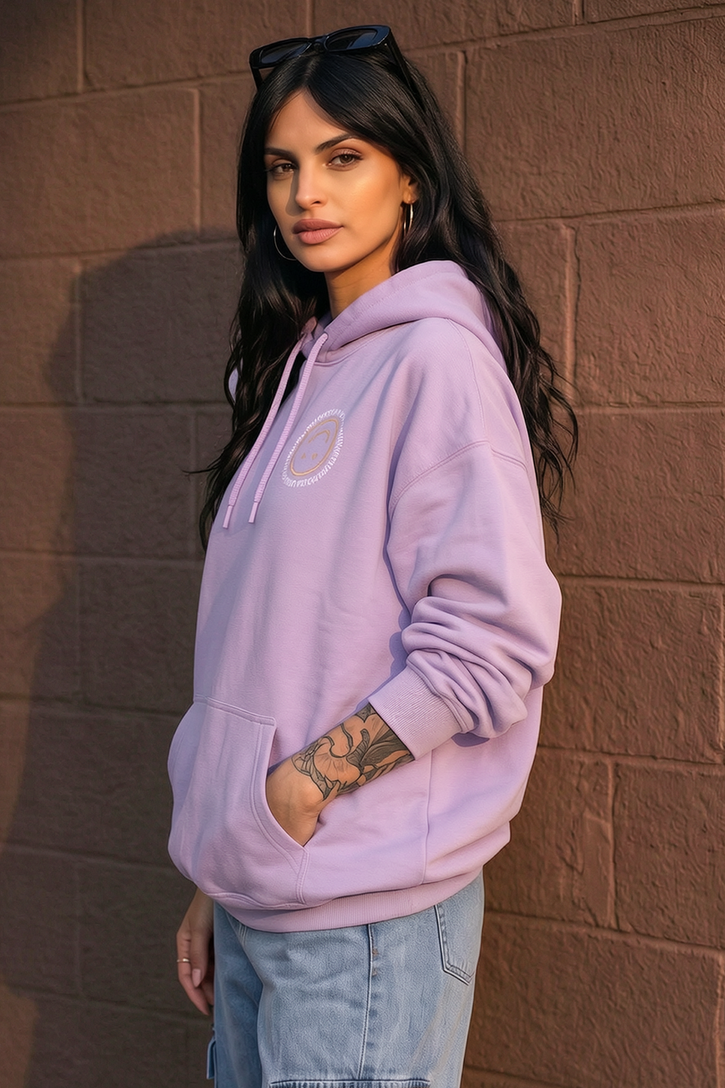 Upside Down Printed Lilac Regular Fit Hoodie