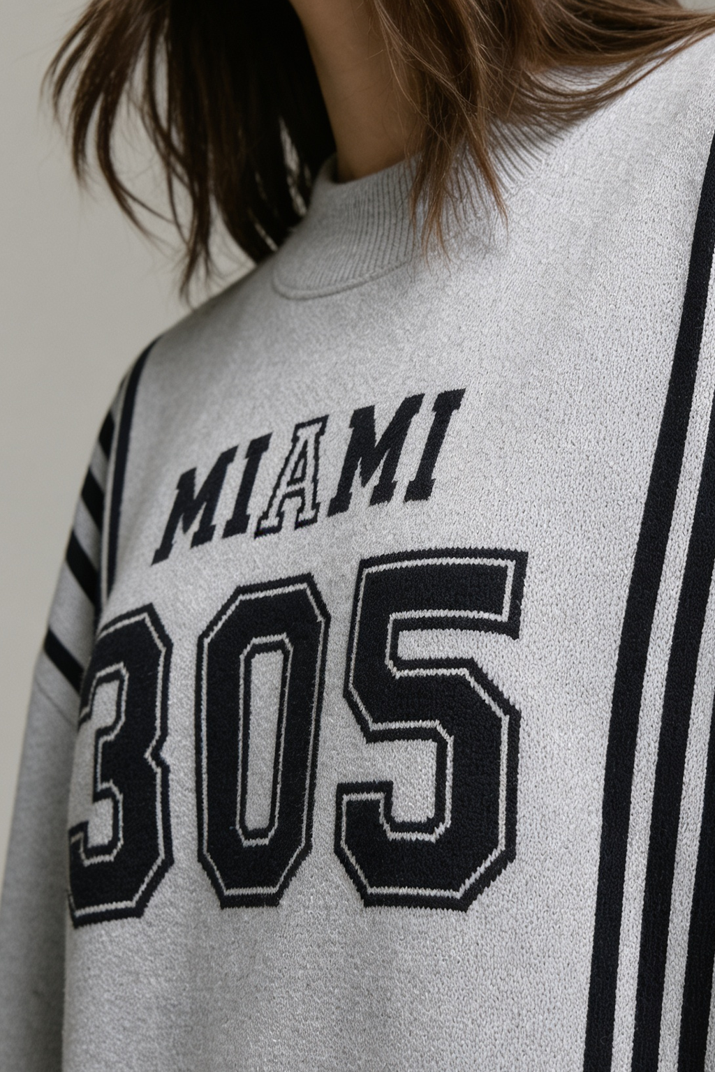 Miami Grey Flatknit Striped Sweatshirt