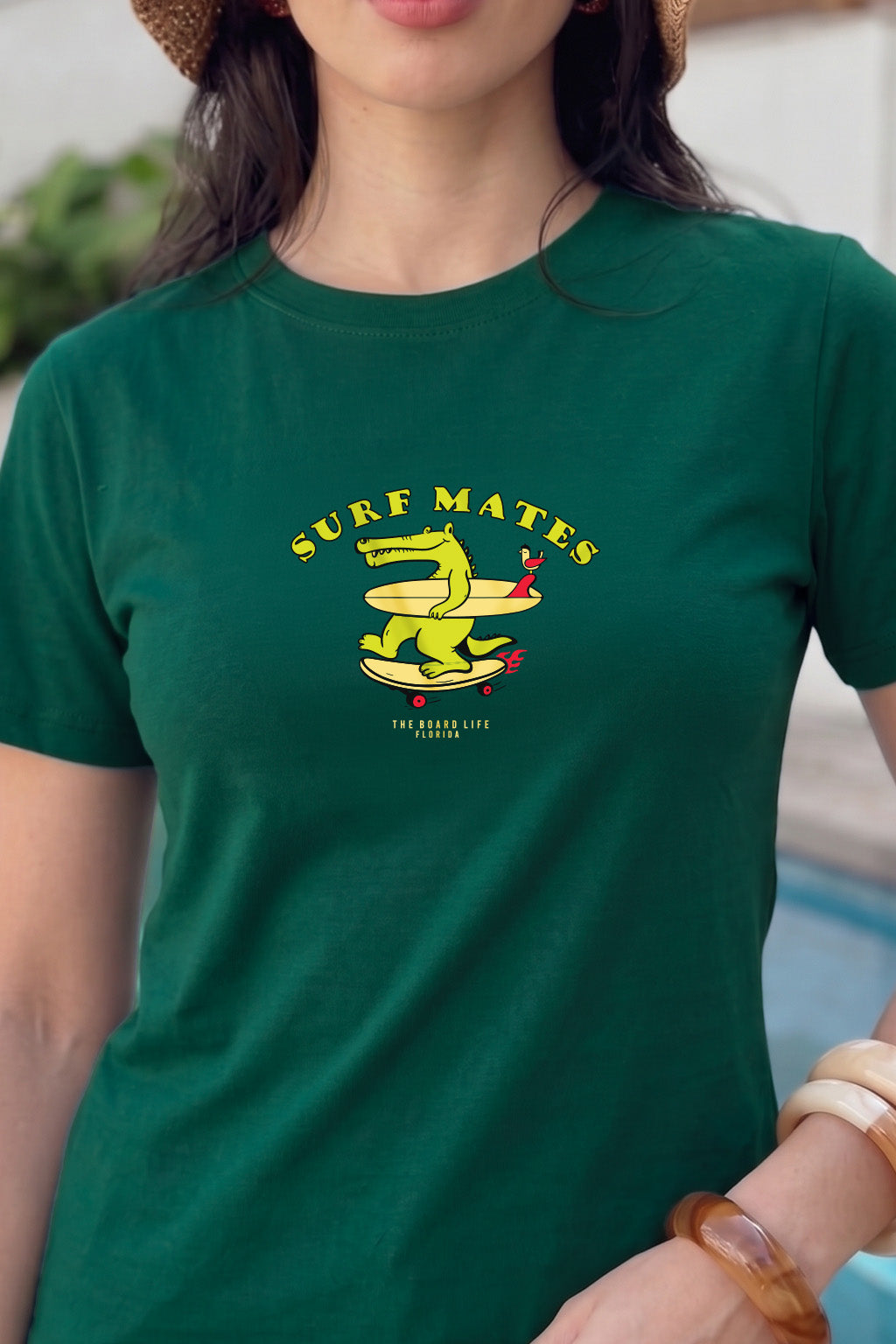 Surf Mates Green Printed Regular Fit T-Shirt