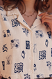 AOP Swanwhite Deep Navy  Oversized crop Shirt