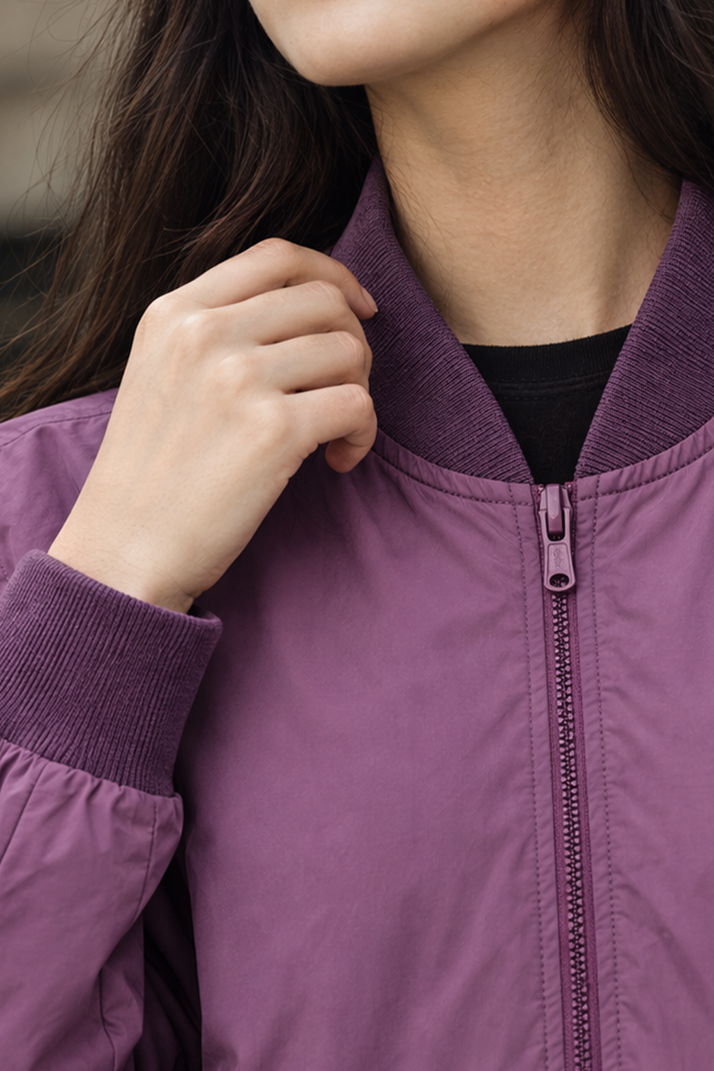 EVERYDAY BLACK CURRENT BOMBER JACKET