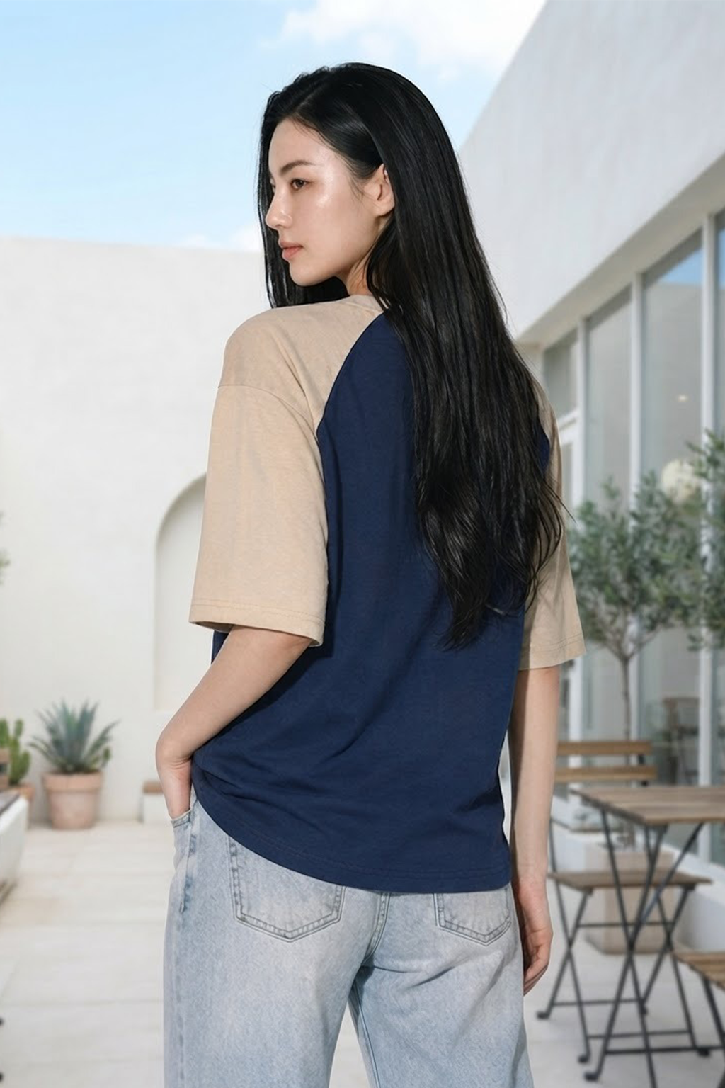 Trouble Maker Navy Blue Oversized Graphic T-Shirt